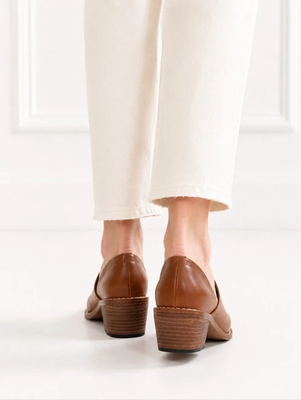 Madewell Brown Leather Cutout Ankle Shoes Block Heel Size 8 - Picture 3 of 8